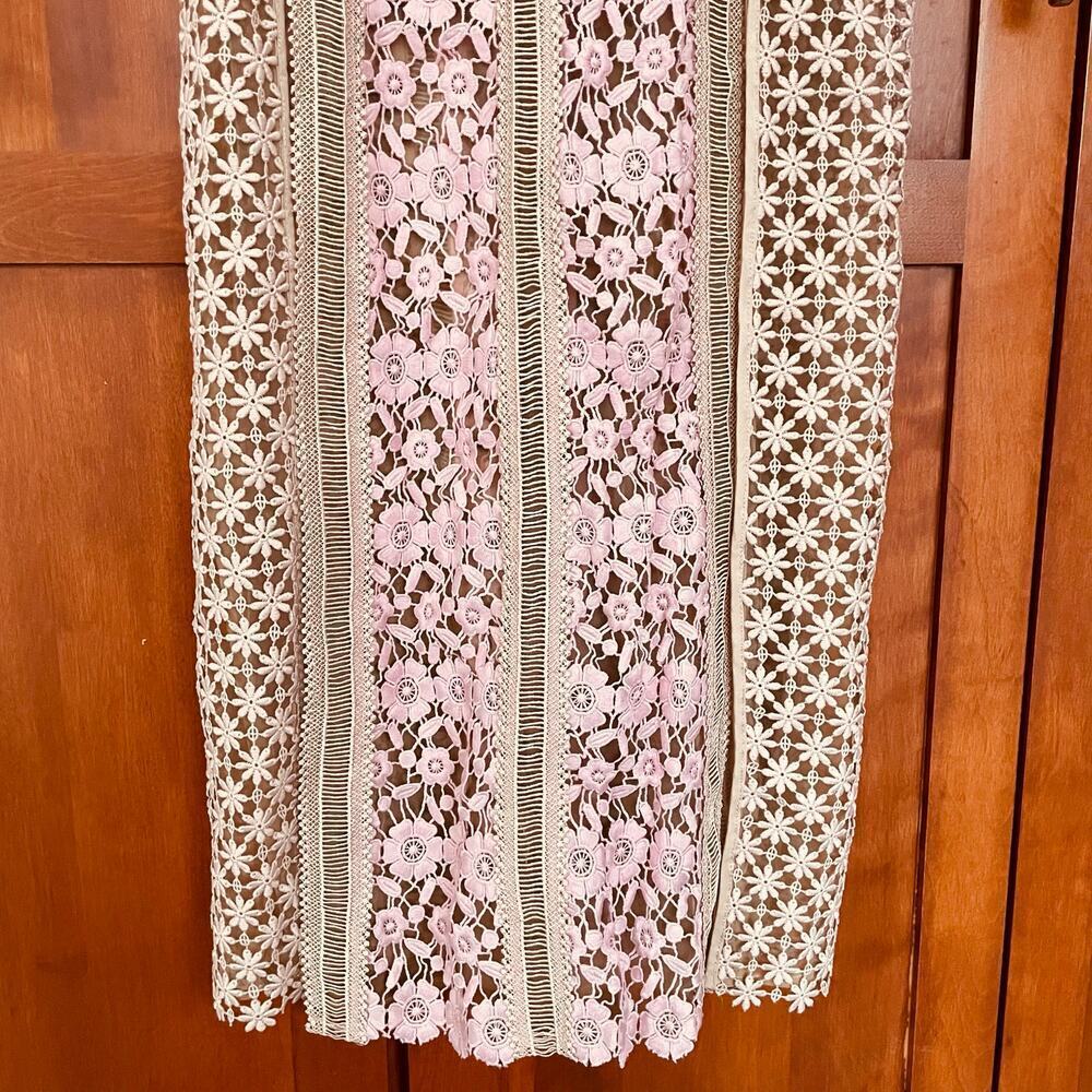Self Portrait Payne Dress Maxi Floral Lace Cutout Long Sleeve Tan Pink Size 0 - Picture 7 of 13